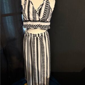 Black & White Geometric Maxi Skirt and top set- Women's Stylish Stripe Print